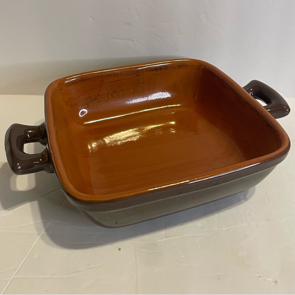 Pier 1 Two-Tone Ceramic Baking Serving Dish - Made in Italy in Warm Brown Tones